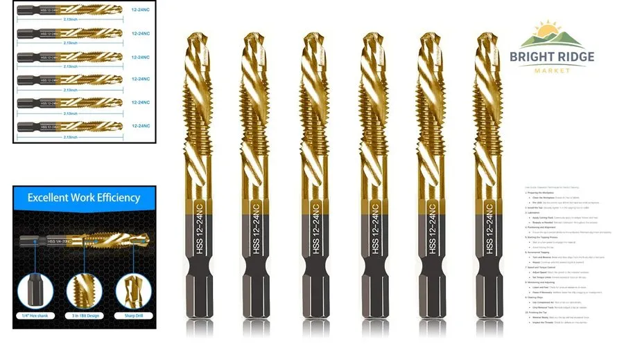 Режущий инструмент 6-pc 12-24NC Combination Drill Tap Bit Set SAE, Thread Size, 