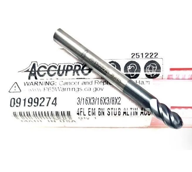 Режущий инструмент Accupro 09199274 3/16" 4FL Ball Nose Solid Carbide End Mill A