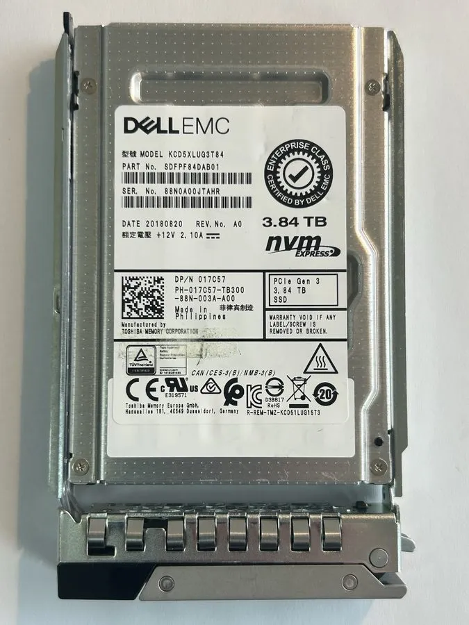 SSD-накопитель Dell Kioxia 3.84TB SSD NVMe PCIe Gen3x4 U.2 TLC RI 2.5in KCD5XLUG — фото лота 1