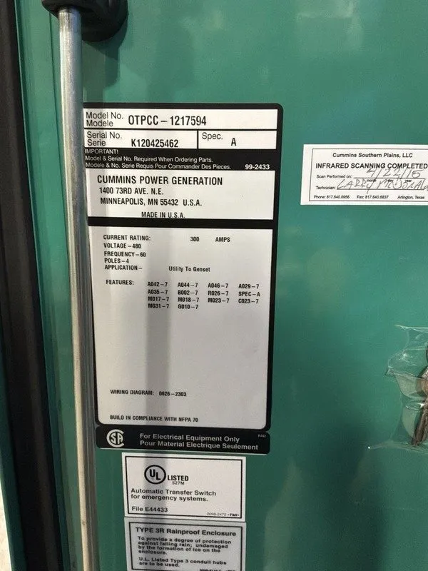 Энергооборудование Cummins 300 Amp 480V Power Generator 4H 1PH/3PH 50/60HZ K1204