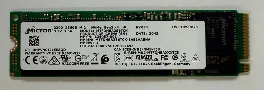 SSD-накопитель Micron 2200S 256GB M.2 2280 NVMe PCIe Gen3 x4 SSD MTFDHBA256TCK