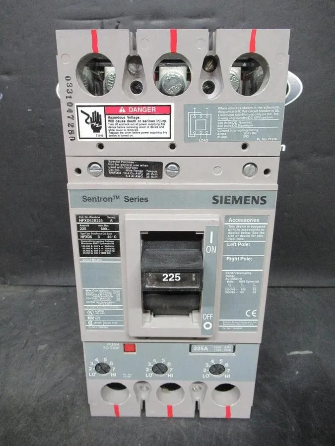 Автоматический выключатель SIEMENS SENTRON BREAKER HFXD63B225 225 AMP 600 VAC 3-