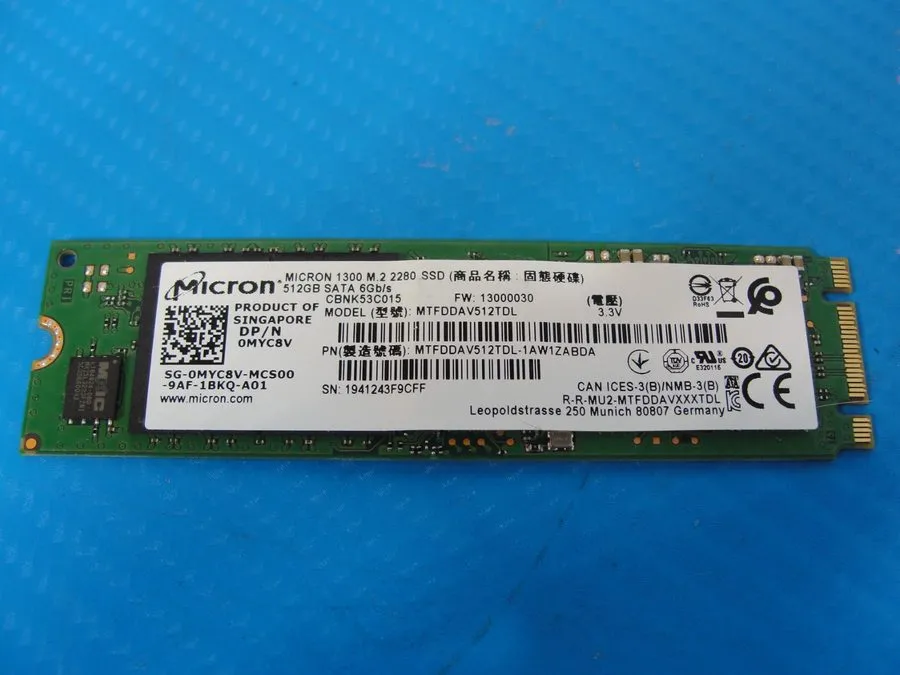 SSD-накопитель MICRON 512GB M.2 SATA 2280 SSD MTFDDAV512TDL, Grade A, SKU 25697 — фото лота 1