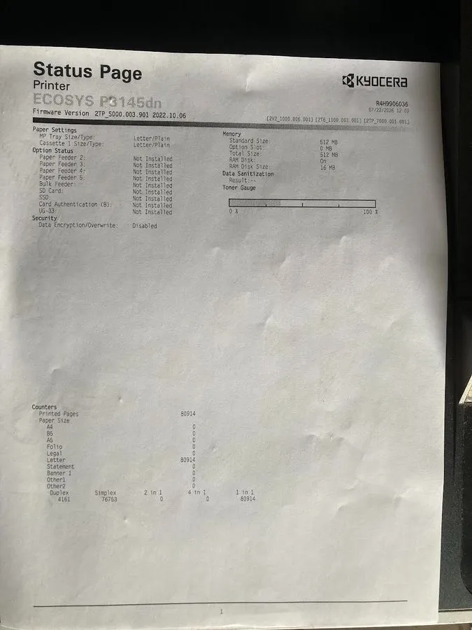 Принтер Kyocera ECOSYS P3145dn Monochrome Laser Network Duplex Printer 47 PPM