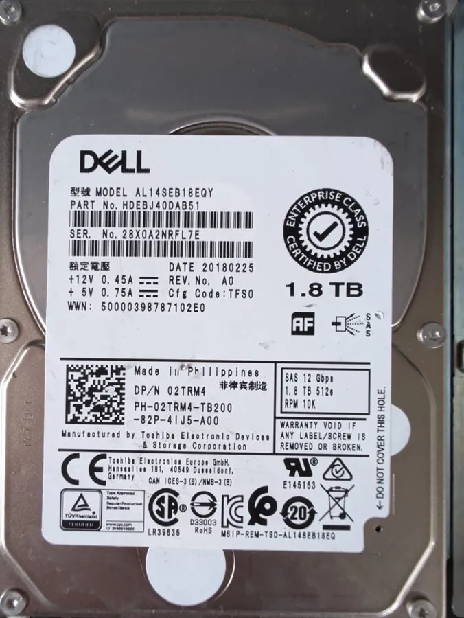 Жёсткий диск 0WRRF Dell 1.8TB 10K 12Gbps SAS 2.5'' 512e HDD Hard Drive 00WRRF AL