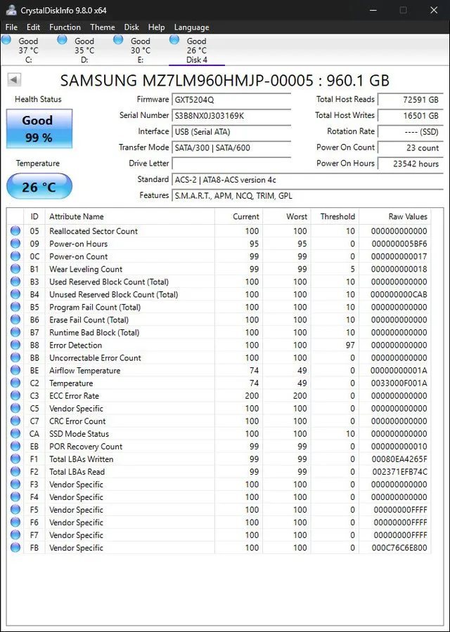 SSD-накопитель Samsung PM863a 960GB 2.5in SATA III V-NAND SSD MZ-7LM960NE0 healt — фото лота 2