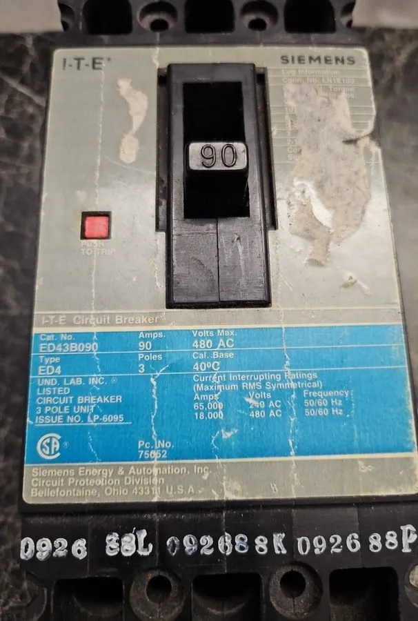 Автоматический выключатель SIEMENS SENTRON ED43B090 3 Pole 90 AMP Type ED4 Circu