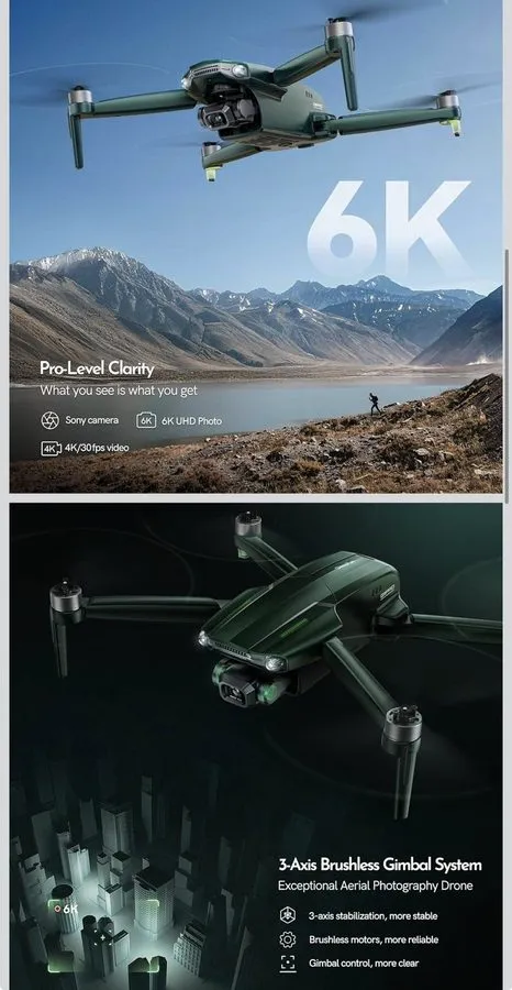 Дрон Gleesfun G11PRO 6K Drone with Camera, 4K/30Fps Video, 3-Axis Brushless Gimb
