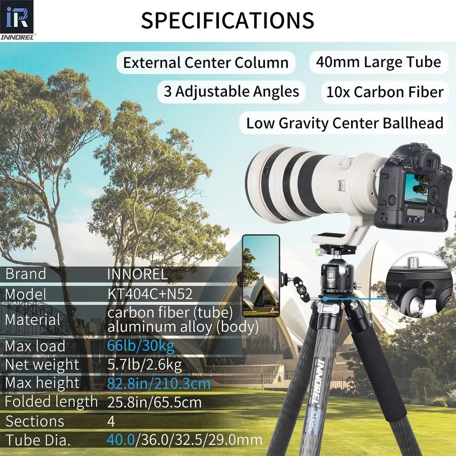 Оборудование видеонаблюдения Carbon Fiber Tripod KT404C Professional 40MM Tube H