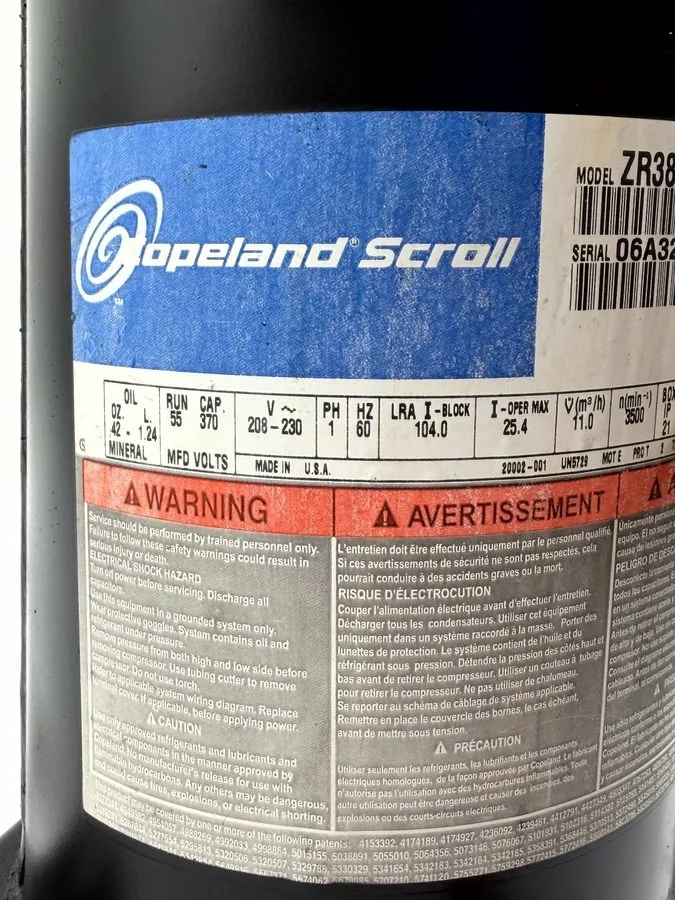Компрессор ZR38KA-PFV-130 Copeland 3 Ton Scroll A/C Condenser Compressor R-22 1p