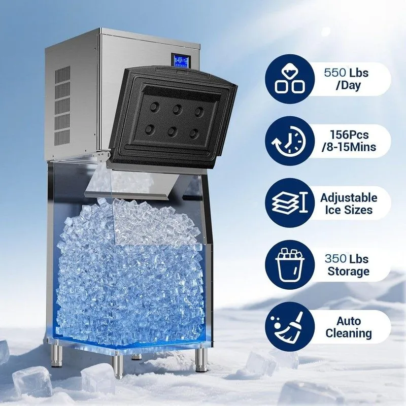 Льдогенератор Ginkman Commercial 110V 1200W Freestanding Ice Maker 550LBS/24H wi