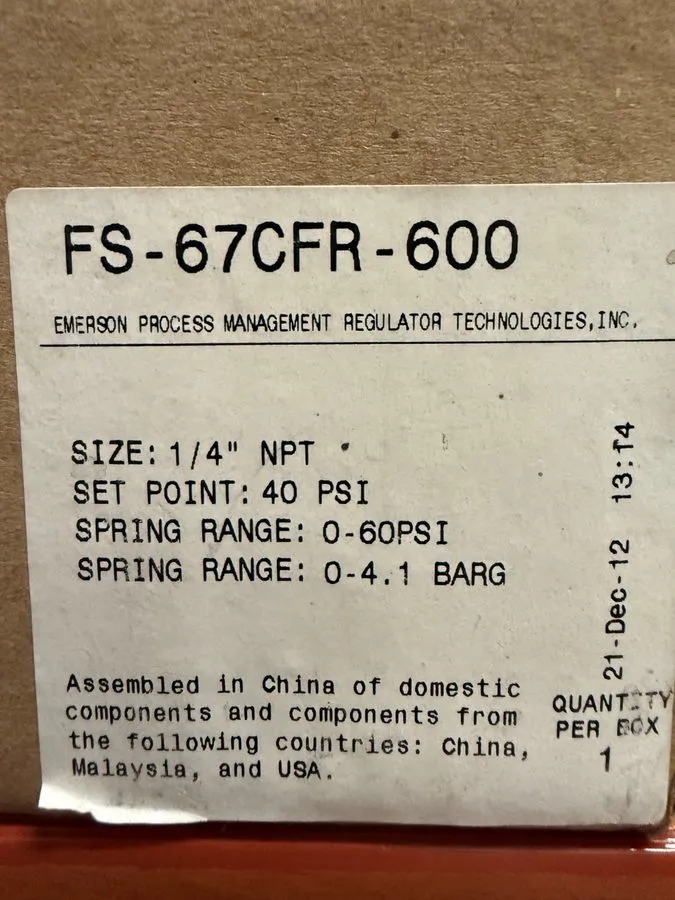 Трубопроводная арматура Fisher Pressure Regulator Type: FS-67CFR-600 Max: 250 PS