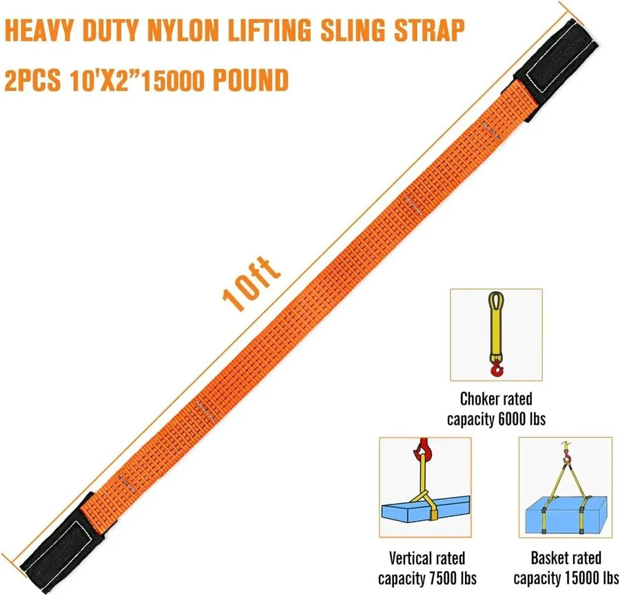 Строп 2" x10FT Heavy Duty Nylon Lifting Sling Strap, 15000lb Capacity Super Stur — фото лота 1
