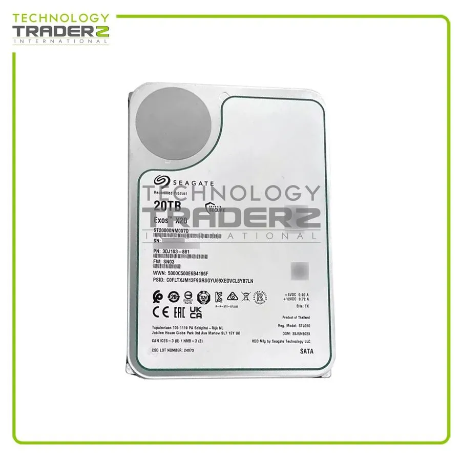 Жёсткий диск Seagate Exos X20 20TB Enterprise HDD 7200 RPM SATA 6Gb/s 3.5" ST200
