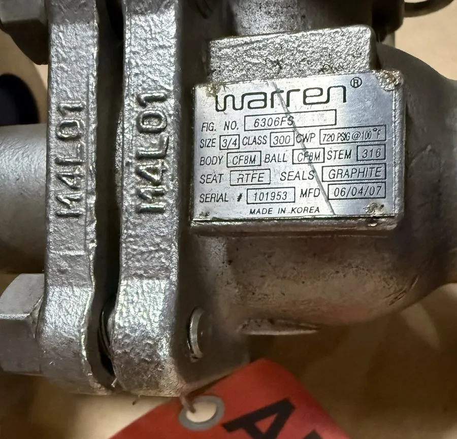 Клапан WARREN 1" 300 Fire Safe FULL PORT 316 STAINLESS STEEL BALL VALVE CF8M 630