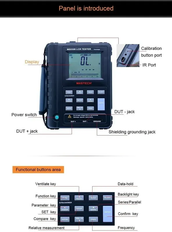 Тестер MASTECH MS5308 Handheld Portable LCR Meter 100K Hz RS232 Serial/Parallel