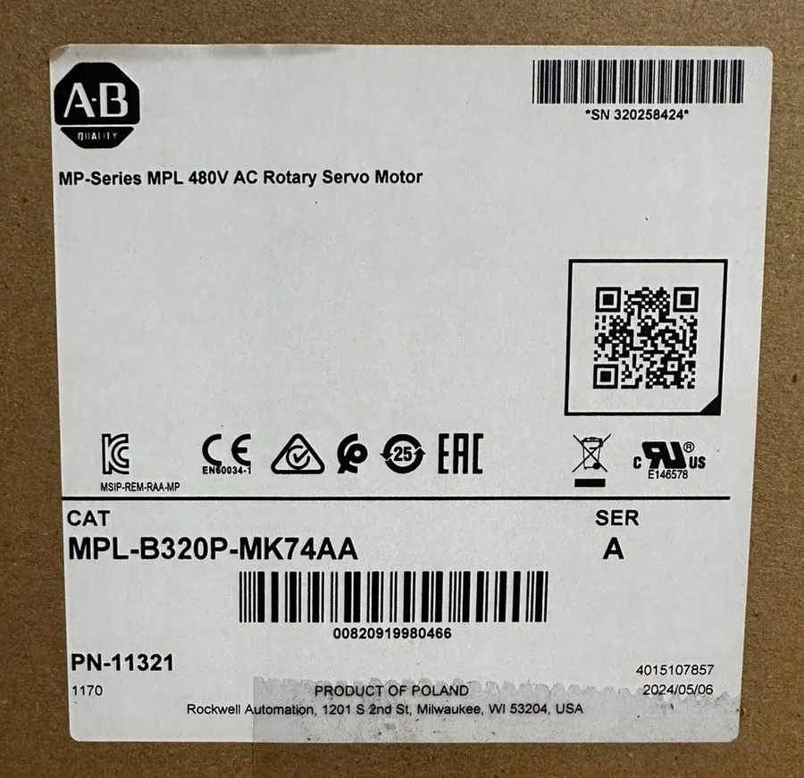 Серводвигатель Allen Bradley MPL-B320P-MK74AA Servo Motor 5000 RPM KINETIX 2HP 4 — фото лота 1