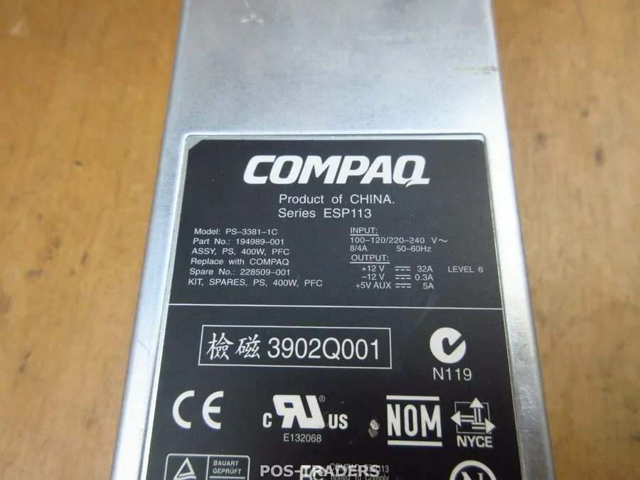 Блок питания HP Compaq PS-3381-1C 400W Power Supply 194989-001 ProLiant DL380 G2