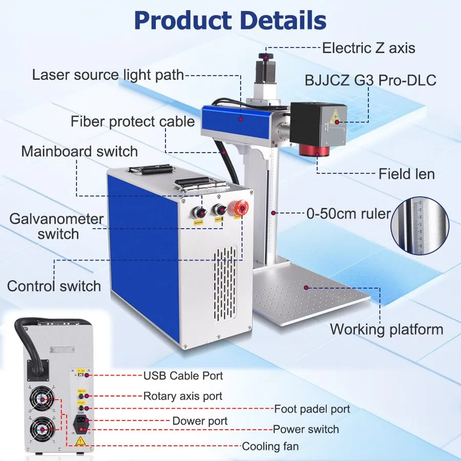 Лазерный гравёр US JPT 100W 2.5D Mopa Fiber Laser Engraver Cutting Machine Deep 