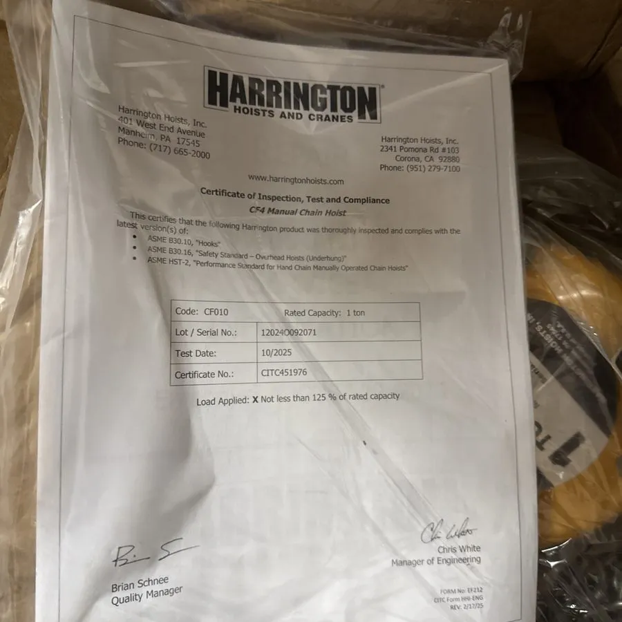 Таль Harrington Cf010-30 Manual Chain Hoist, 30 Ft.Lift — фото лота 2