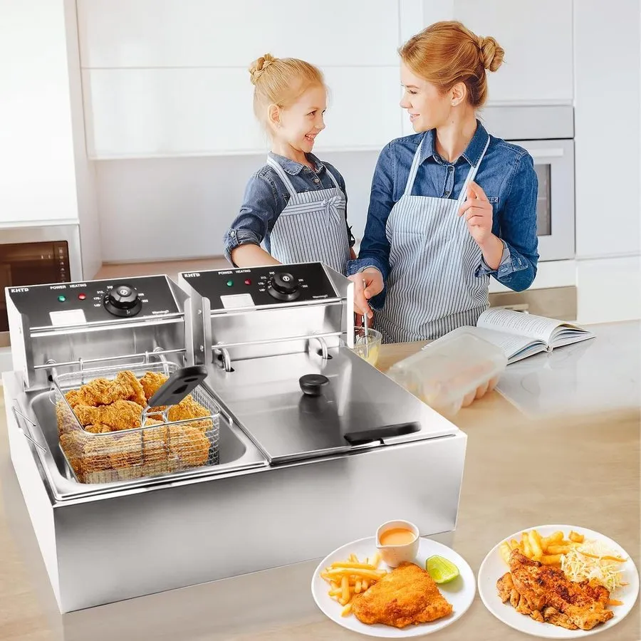 Фритюрница Commercial Deep Fryer with Baskets, 3400W 12.7QT Stainless Steel
