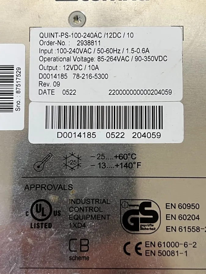 Блок питания Phoenix Contact QUINT-PS-100-240AC/12DC/10 Power Supply 12VDC