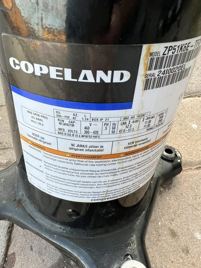 Компрессор COPELAND SCROLL COMPRESSOR model ZP51K6E TFD 830 Year 2024 460v 3 pha — фото лота 2