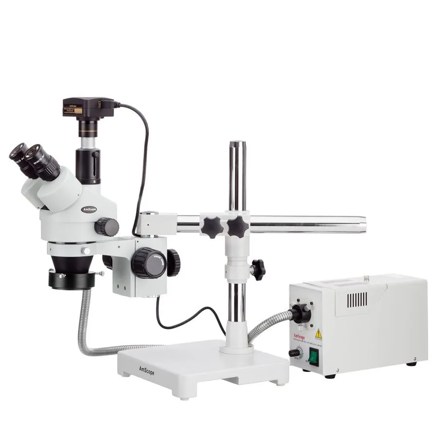Микроскоп Amscope 3.5-45X Boom Trinocular Stereo Microscope +10MP Camera + Ring 