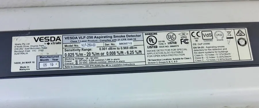 Оборудование пожарной сигнализации Vesda VLF-250-00 Compact Aspirating Detector