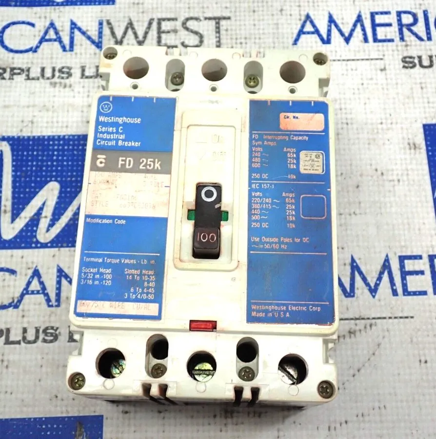 Автоматический выключатель EATON CUTLER HAMMER FD3100 100 AMP 600 VOLT CIRCUIT B