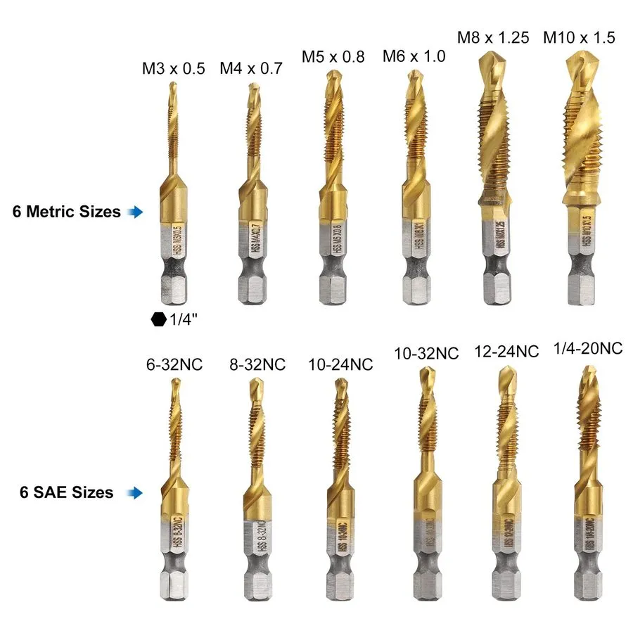 Режущий инструмент Combination Drill and Tap Set, HSS Titanium Thread Taps 6-32N