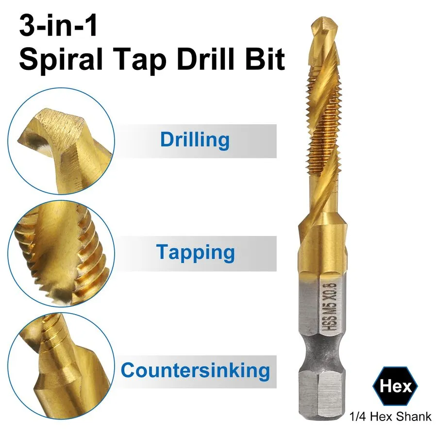 Режущий инструмент Combination Drill and Tap Set, HSS Titanium Thread Taps 6-32N — фото лота 2