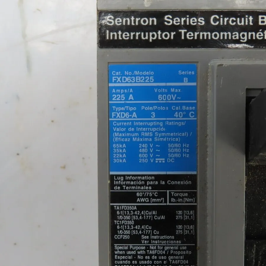 Автоматический выключатель Siemens Sentron FXD63B250 Ser FXD6-A 250 Amp 600 VAC 
