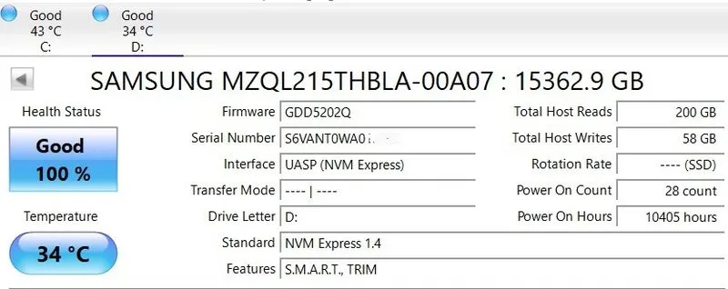 SSD-накопитель Samsung PM9A3 15.36TB Nvme 2.5inch U.2 SSD MZ-QL215T0 15TB 100% g — фото лота 2