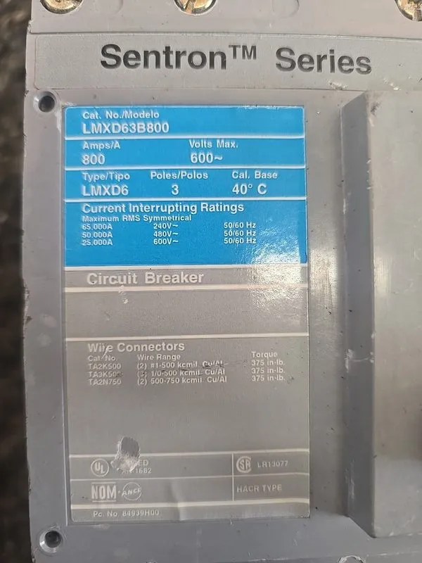 Автоматический выключатель SIEMENS SENTRON SERIES 800 AMP CIRCUIT BREAKER 600 VA — фото лота 2