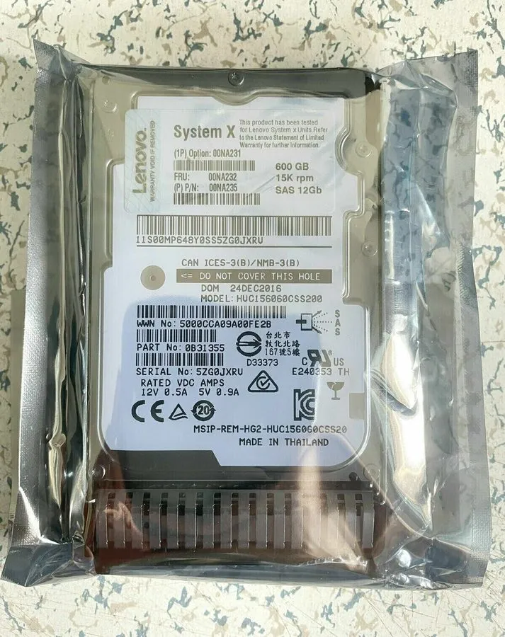 Жёсткий диск 00NA232 00NA235 LENOVO 00NA231 600GB 15K RPM 12Gb/s 2.5" SAS HDD Ha