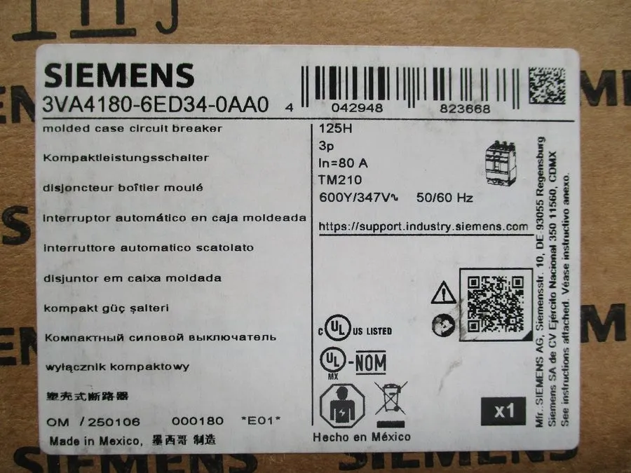 Автоматический выключатель SIEMENS 3VA4180-6ED34-0AA0 Molded Case Circuit Breake