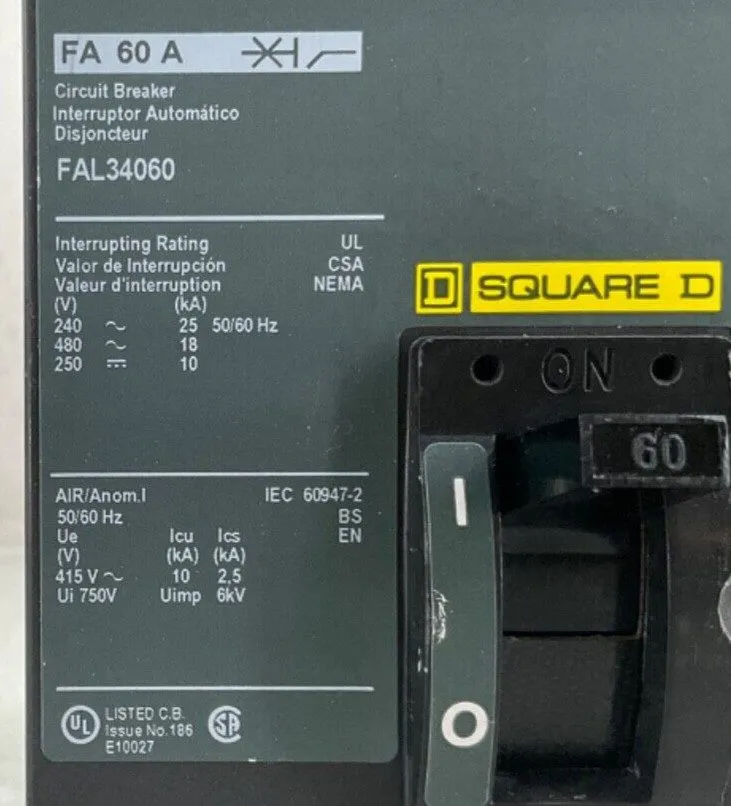 Автоматический выключатель Square D 60 Amp 18kA@480V Max Circuit breaker FAL3406