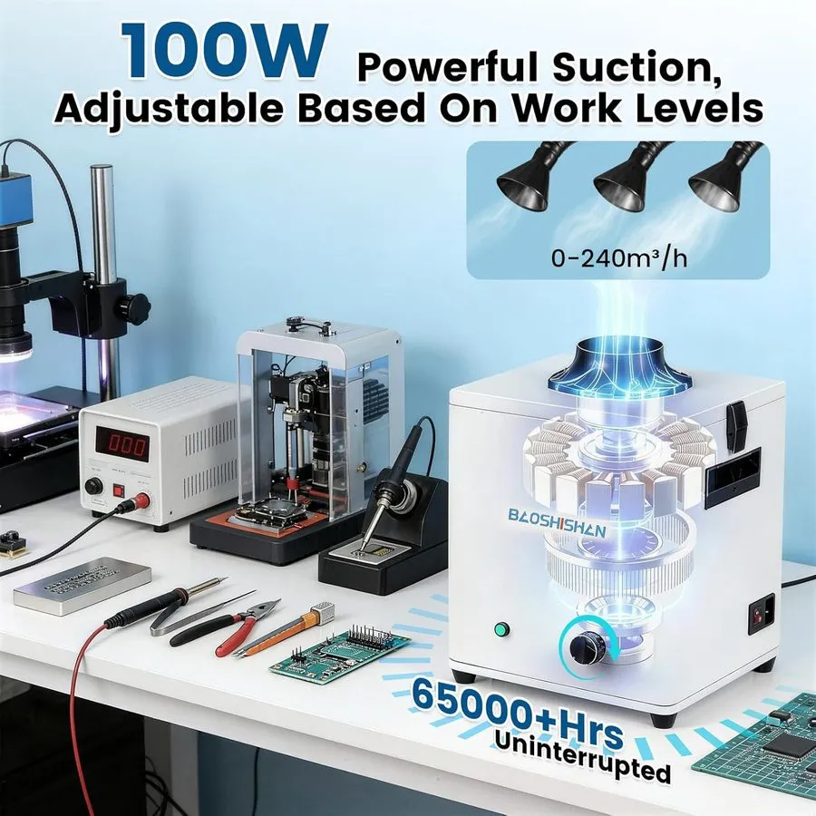 Дымоуловитель Solder Fume Extractor,150W 165CFM Soldering Smoke Extractor with 3 — фото лота 1