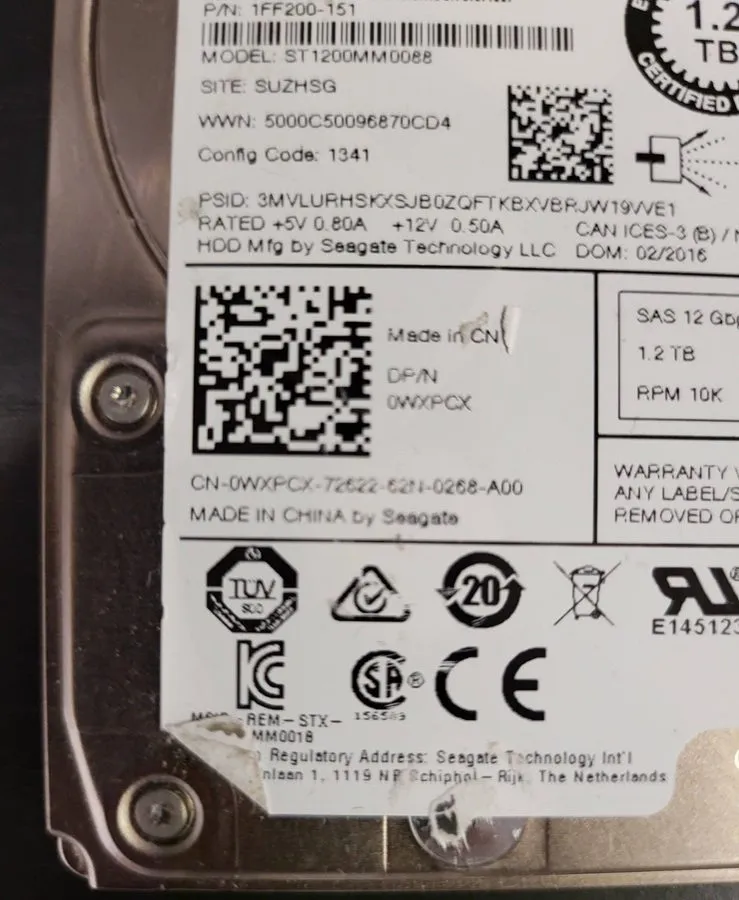 Жёсткий диск DELL ST1200MM0088 1.2TB SAS 10K 12GB/S 2.5" HDD WXPCX 0WXPCX CN-0WX — фото лота 1