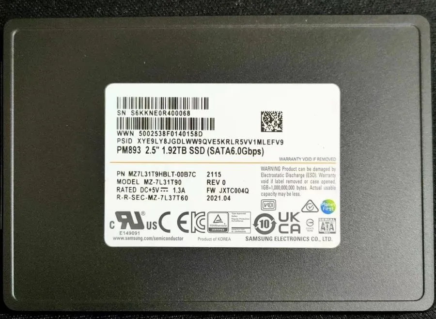 SSD-накопитель Samsung PM893 1.92TB SSD 2.5" SATA 6Gbps MZ-7L31T90 MZ7L31T9HBLT-