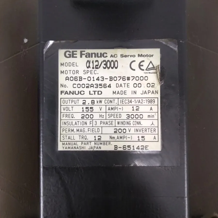 Серводвигатель GE FANUC AC SERVO MOTOR MODEL a12/3000 A06B-0143-B076#7000 C002A3