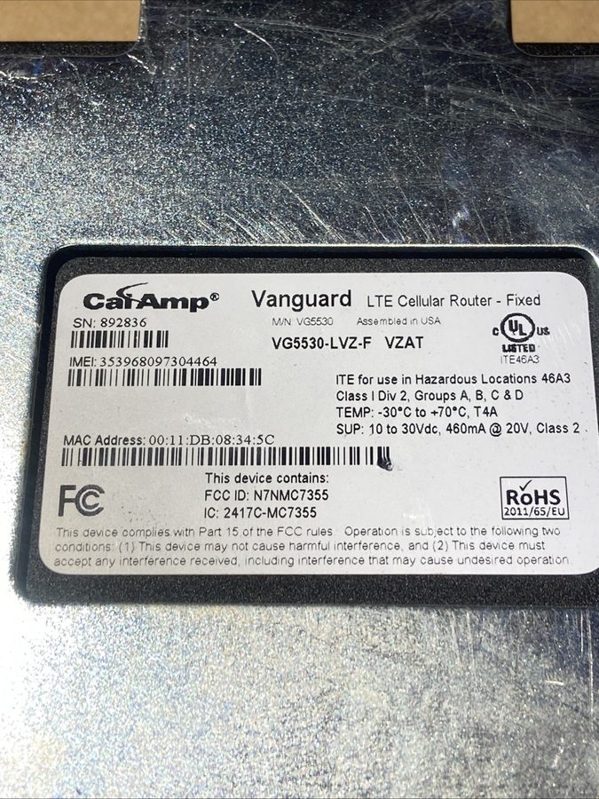 Маршрутизатор CalAmp Vanguard VG5530-LVZ-M BLN002 5530MC 4G LTE Cellular Router  — фото лота 3