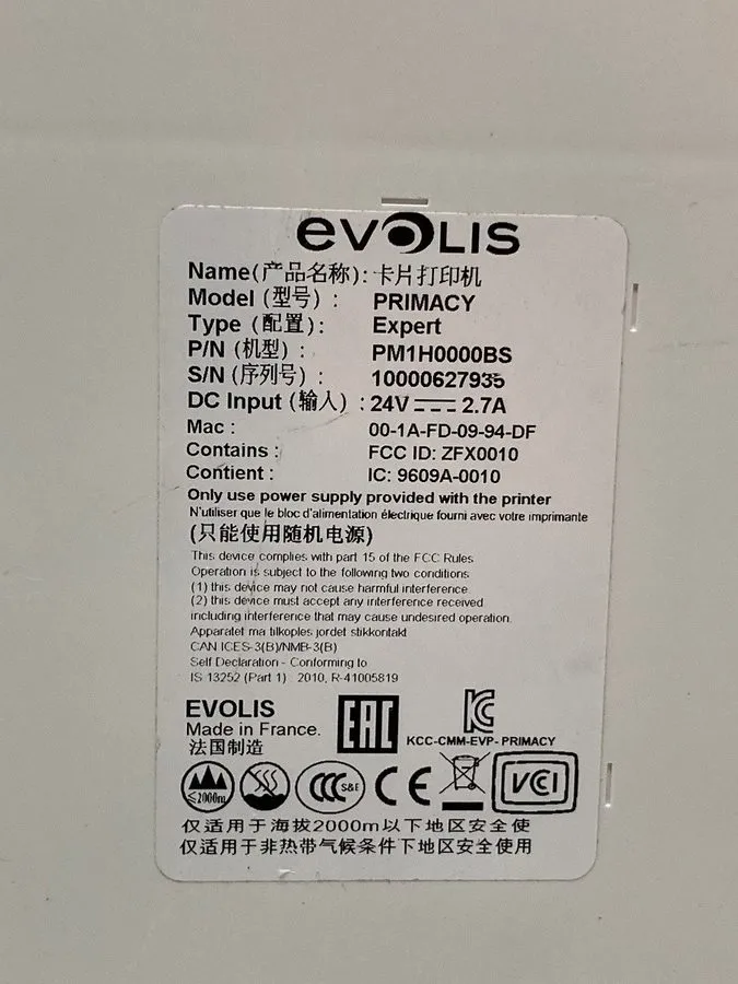 Принтер Evolis Primacy ID Card Thermal Printer Expert Badge Maker PM1H0000BS Blu — фото лота 2