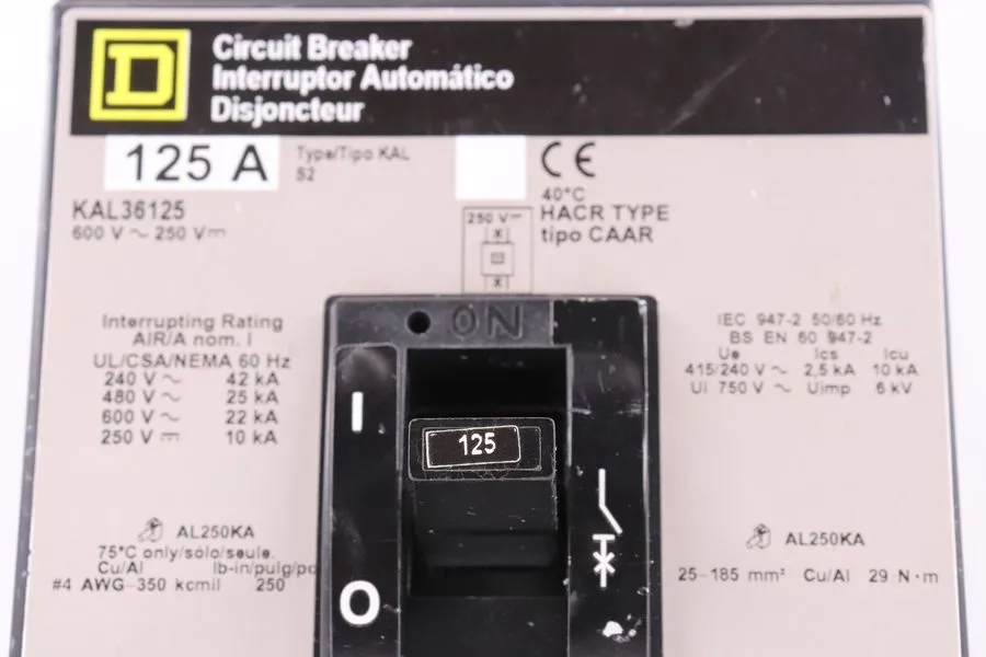 Автоматический выключатель SQUARE D Circuit Breaker KAL36125 600VAC 125 amp 25kA