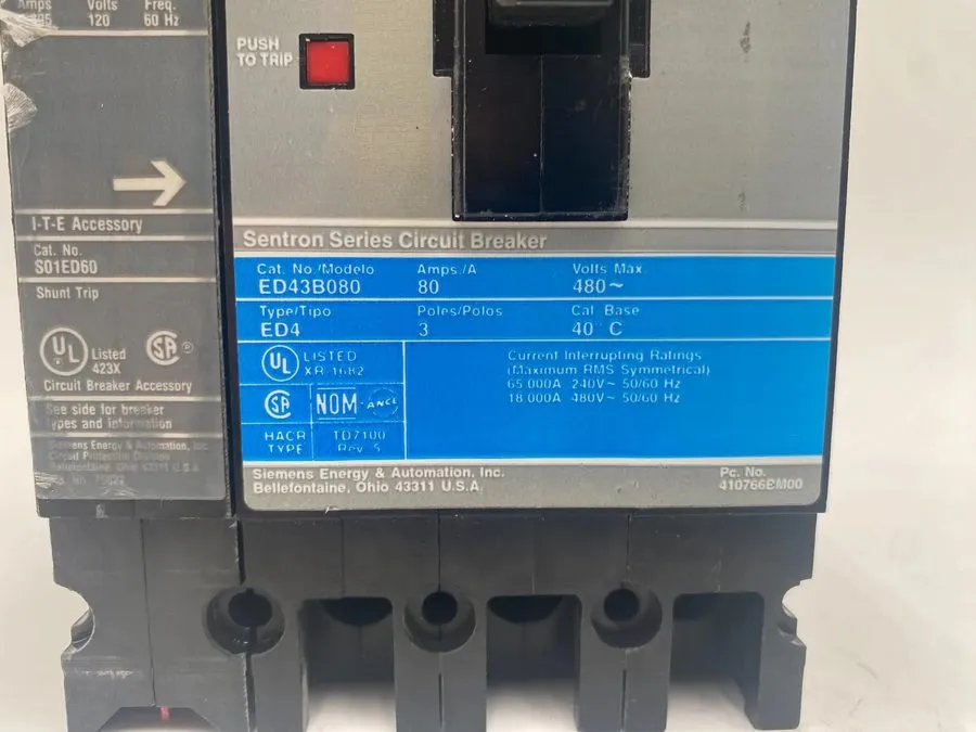 Автоматический выключатель Siemens Sentron ED43B080 Circuit Breaker 80A 3-Pole 4