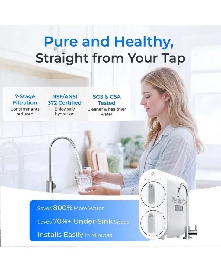 Насос Waterdrop G2P600 Reverse Osmosis System, 600 GPD, 7 Stage Tankless Water F
