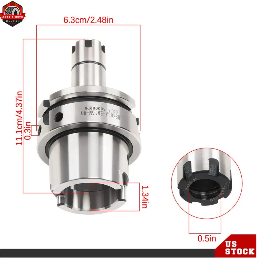 Режущий инструмент HSK63A-ER16-80 Collet Chuck Set 3.25" G2.5 24000rpm High Spee