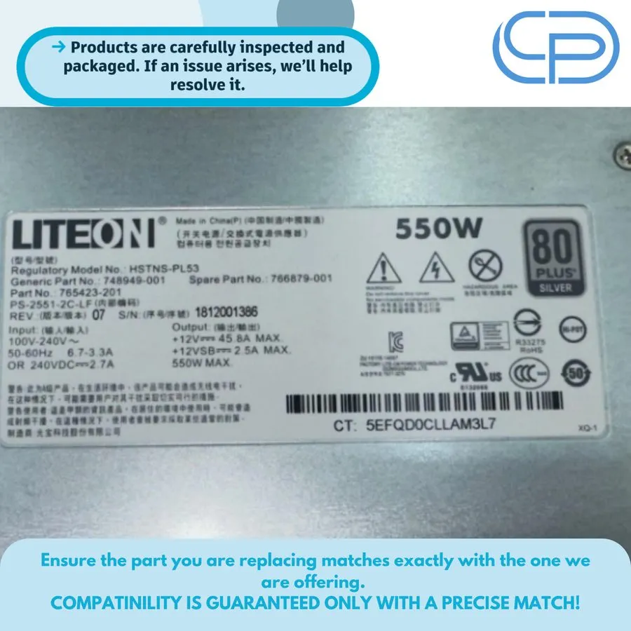 Блок питания HPE 765423-201 550W 1U 12V Non-Hot Plug Power Supply