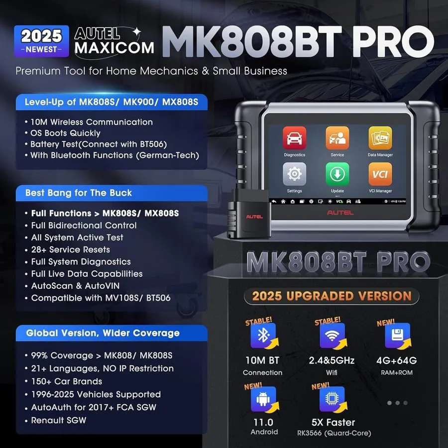 Диагностический сканер 2026 Autel MaxiCOM MK808Z-BT Bidirectional Diagnostic Sca